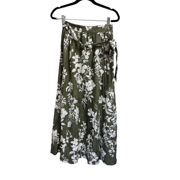 Reformation Long Maxi Skirt Women's Size 2 Green Floral Pleated Karmen Tie Waist - Picture 2 of 6